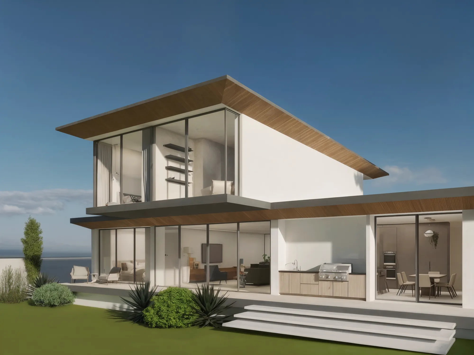 Fachada Posterior en Perspectiva — Casa B
