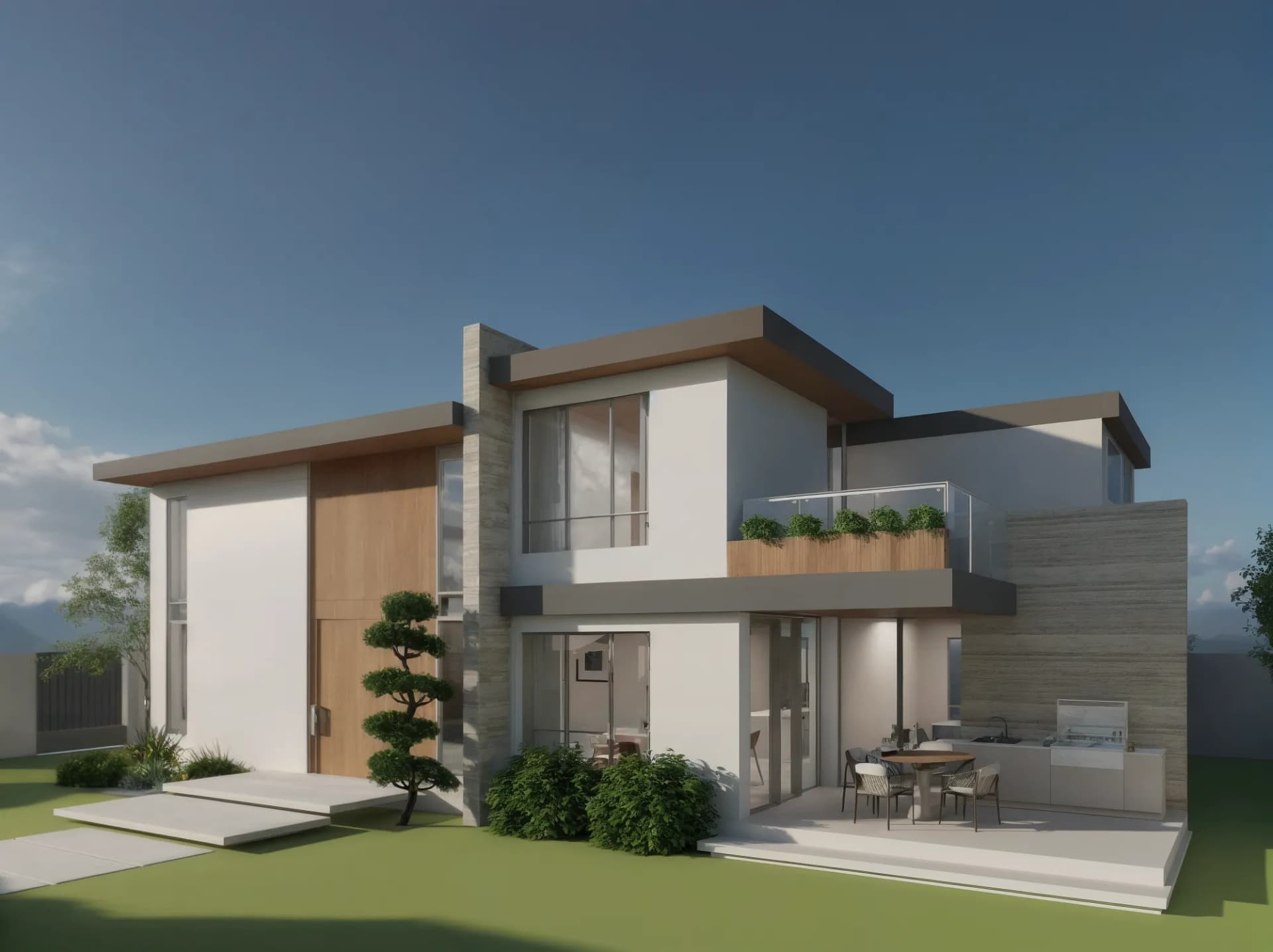 Fachada Frontal en Perspectiva — Casa M