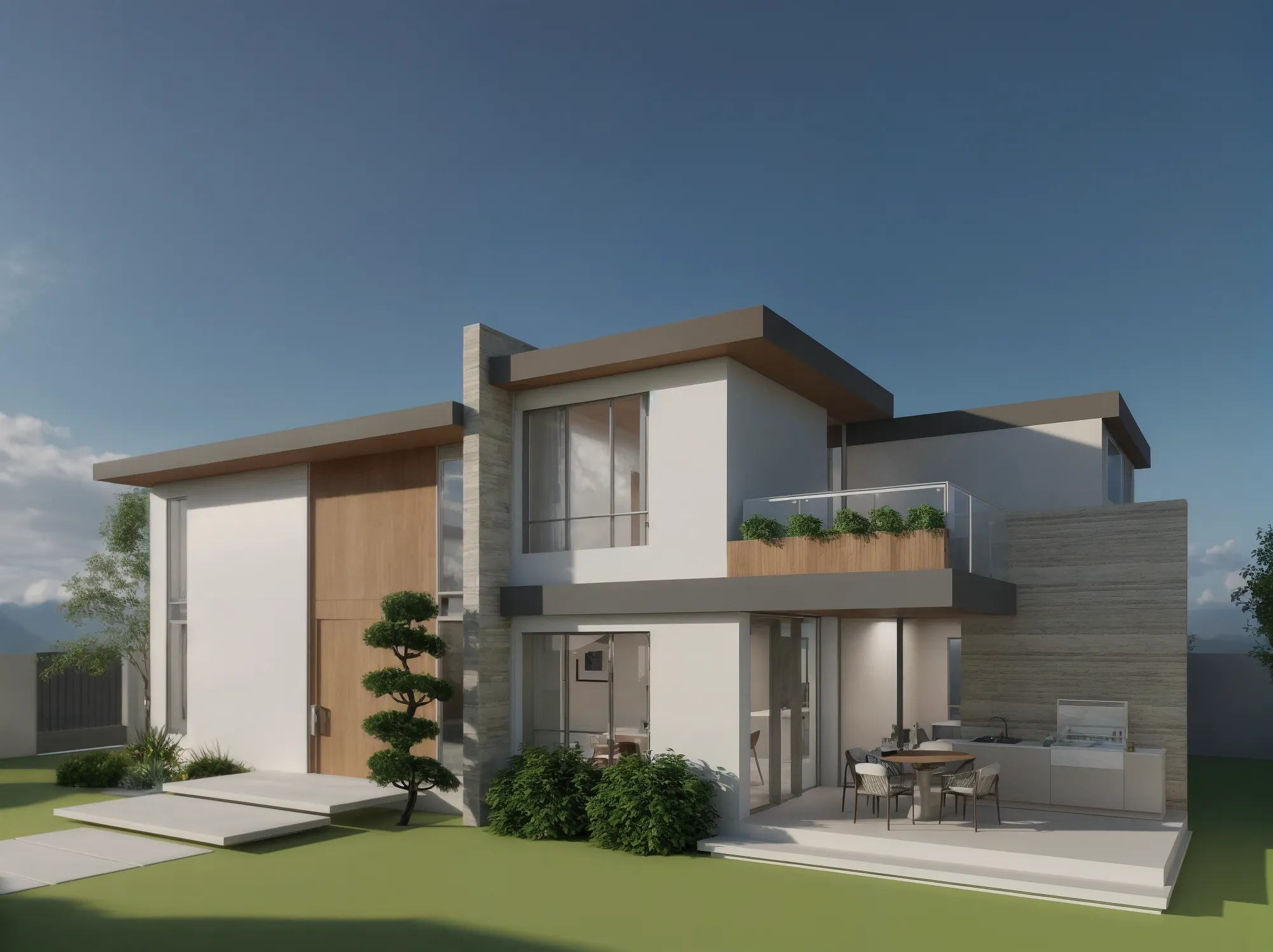 Fachada Frontal en Perspectiva — Casa M